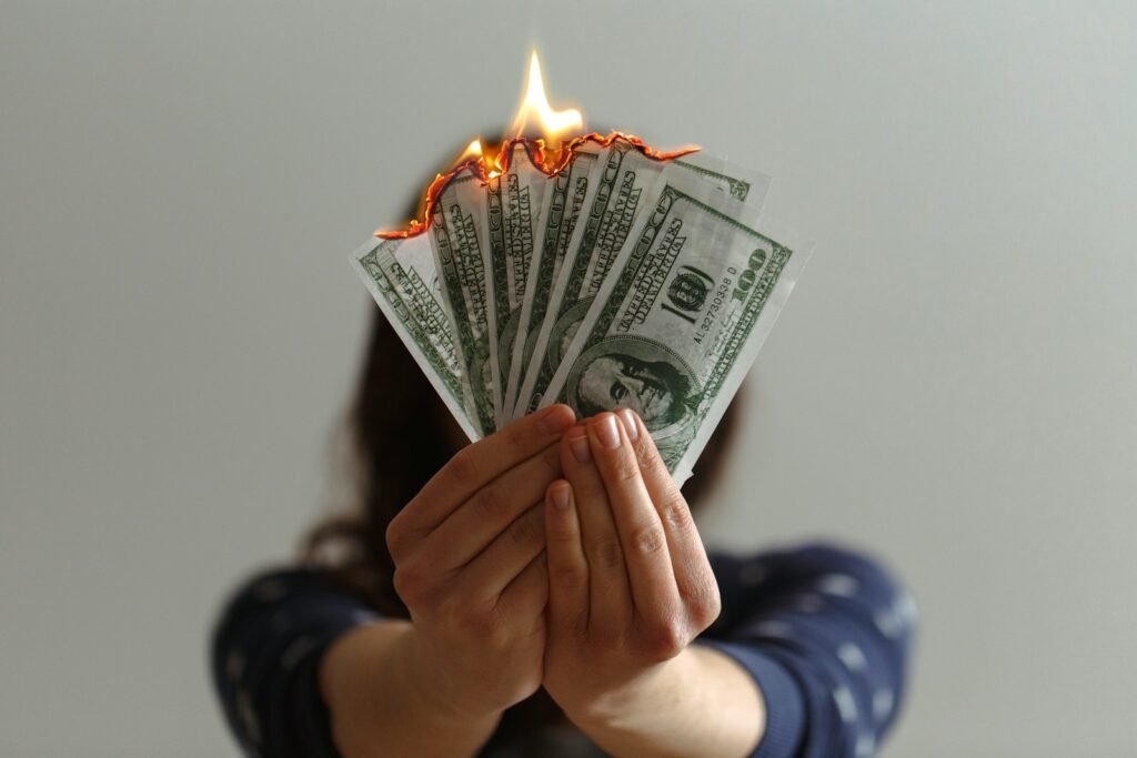 dollars on fire